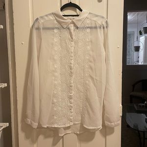 White sheer embroidered blouse